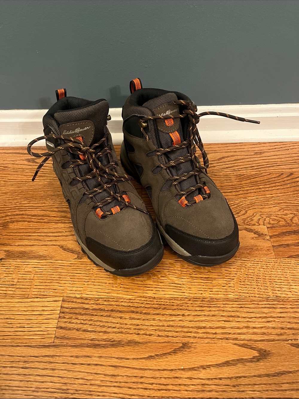 Eddie Bauer Harrison Waterproof Brown Hiking Boots with Orange Accents